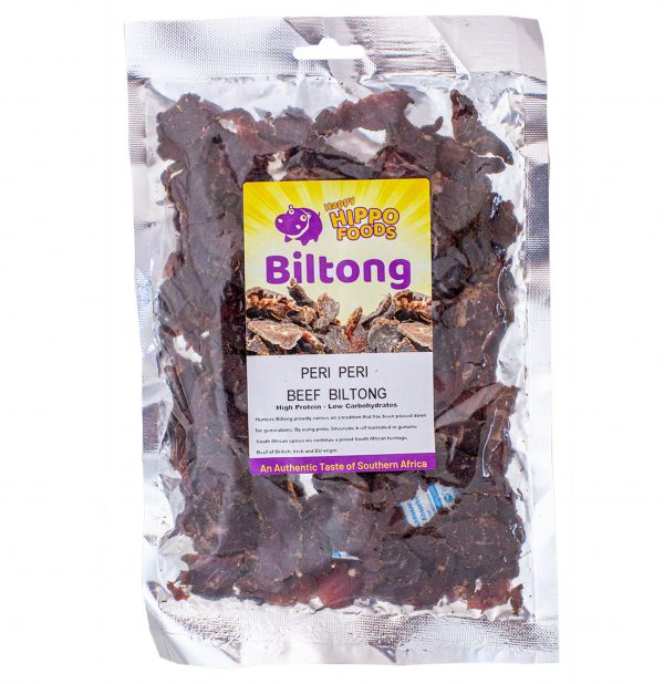 Cheeky Chilli Beef Biltong “Peri Peri” Tender slices of prime grass fed beef seasoned and marinated in traditional South African spices with an added blend of Peri Peri, chilli powder, coriander, chilli seeds, rock salt and crushed black pepper. This Biltong is sure to tantalize your taste buds, it slowly warms to the palate and keeps you coming back for more! The perfect bar snack!